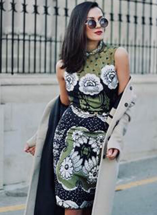 A british celebrity and blogger wearing Comino Couture fashion