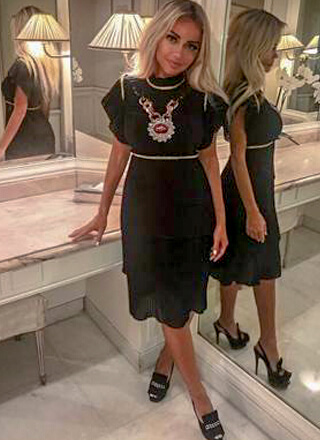 British media celebrity wearing Comino Couture outfit